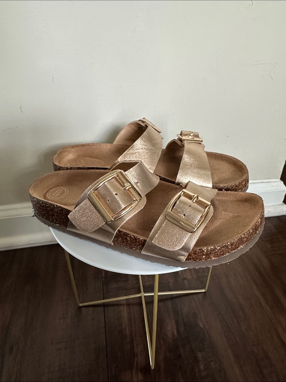 wonder nation Rose Gold Double-Buckle Slide Sandals